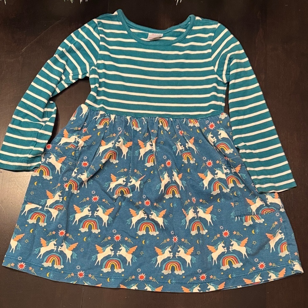 Hanna Andersson Blue Striped Unicorn Dress